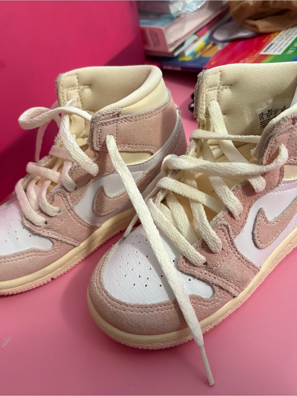 Jordan Kids High-Top Sneakers in Pink and White
